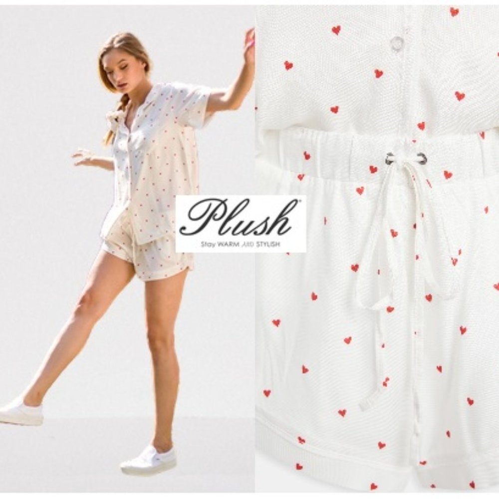 PLUSH Soft n Cozy Heart Shortie PJs 2 pc Set  XS NWT